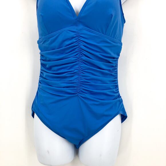 CONTOURS COCO REEF Solitaire V-Neck One Piece US 12 36C Azure Blue Underwire NWT - Picture 5 of 13
